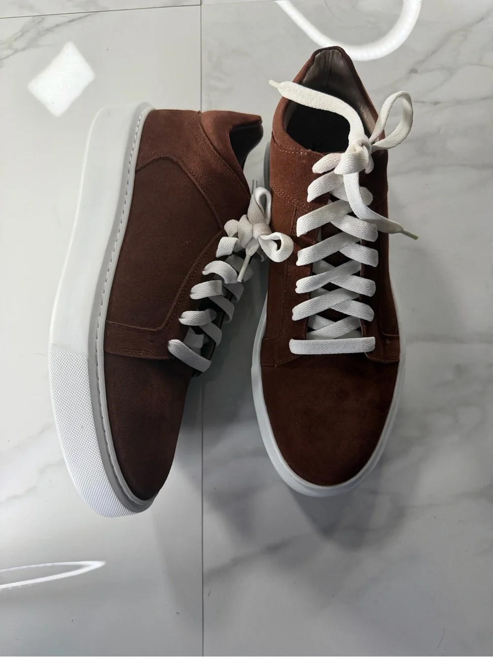 Men's Brown Suede Low-Top Sneakers with White Laces